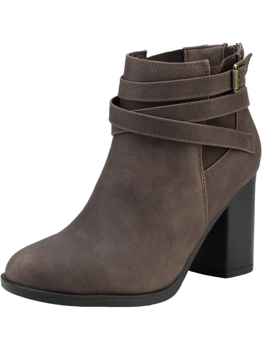 Women's Brown Chunky Stacked High Heel Faux Suede Closed Toe Ankle Booties